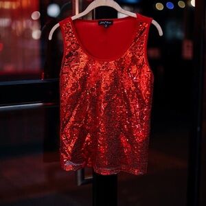 Slinky Brand Vibrant Red Sequin Tank Top